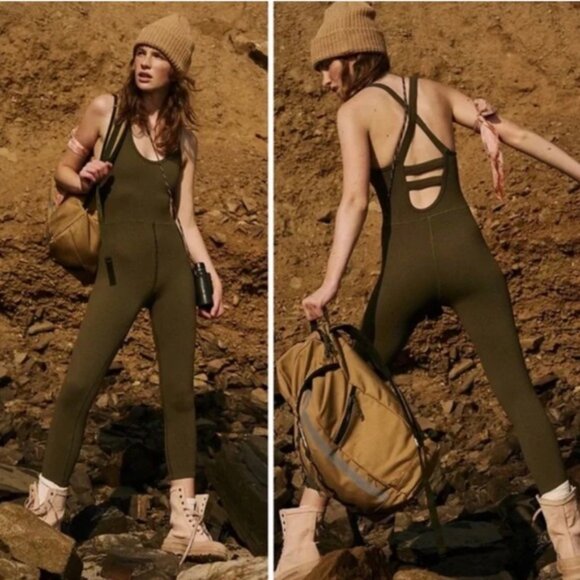 Free People Movement Free Throw Onesie Jumpsuit Size M Dark Olive Green Workout - Picture 1 of 6